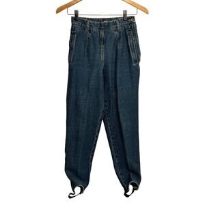 Vintage Liz Claiborne Pleated Denim Stirrup Blue Jeans Size 6P PETITE